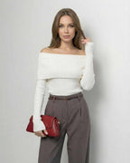Milano Top by Lauven – Women’s Off-The-Shoulder Long Sleeve Slim Fit Top in Solid White