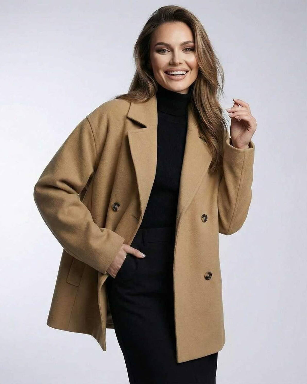Monaco Jacket by Lauven - Women's camel oversized tailored jacket perfect for workwear and casual styling.