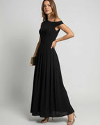 Monaco Maxi Dress featuring a sleek one shoulder design and flowing A-line silhouette by Lauven.