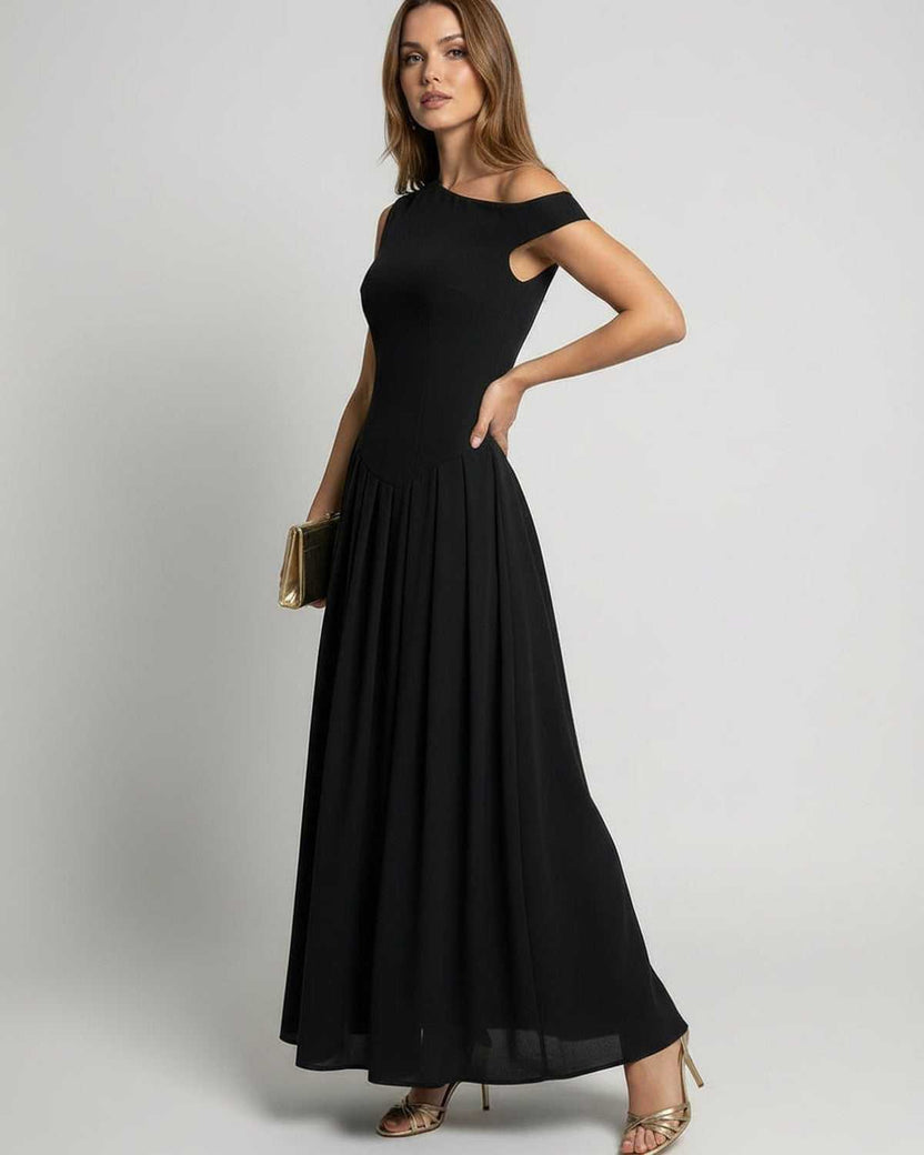 Monaco Maxi Dress featuring a sleek one shoulder design and flowing A-line silhouette by Lauven.