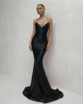 Monaco Maxi Dress - Black satin dress with lace-up back and deep V-neck, by Lauven.