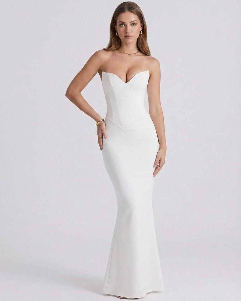 Monaco Maxi Dress - White strapless dress with sweetheart neckline and mermaid silhouette from Lauven.
