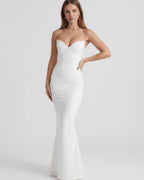 Monaco Maxi Dress featuring a white strapless design, sweetheart neckline, and mermaid silhouette by Lauven.