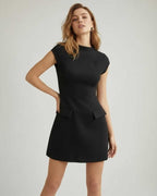 Monaco Mini Dress by Lauven – Women’s black mini dress with A-line silhouette and pocket detail.