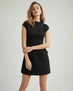 Monaco Mini Dress - Women's black A-line mini dress with cap sleeves and pocket detail by Lauven.