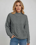 Monaco Sweater by Lauven – Women's oversized cable knit in gray, featuring a structured crew neck and relaxed fit.