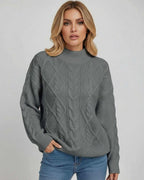 Monaco Sweater by Lauven – Women's oversized cable knit in gray, featuring a structured crew neck and relaxed fit.