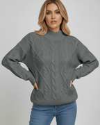 Monaco Sweater by Lauven – Women’s Oversized Cable Knit Sweater in versatile gray for fall and winter fashion.