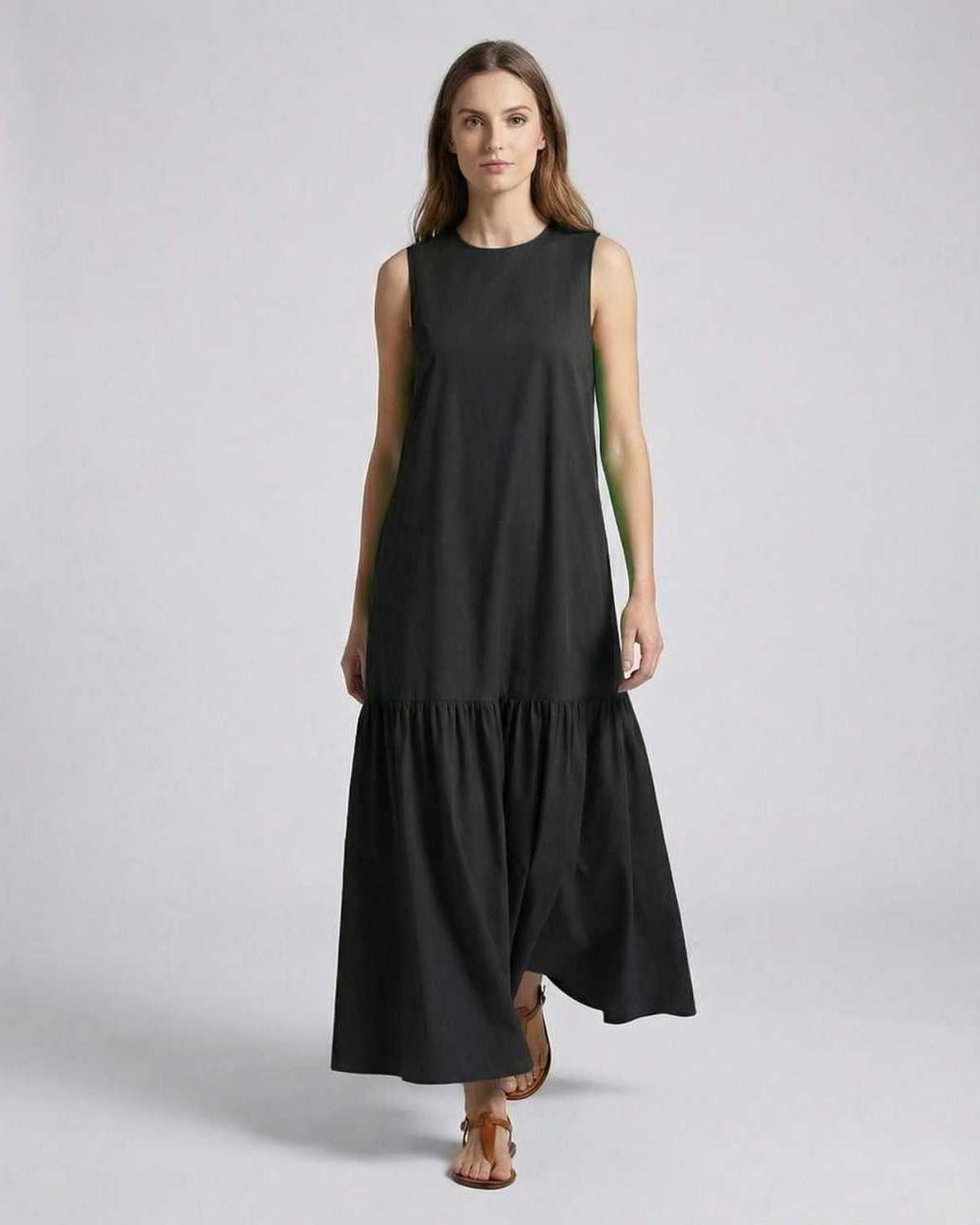Nocta Midi Dress - Black sleeveless dress featuring a relaxed silhouette, perfect for casual summer style by Lauven.
