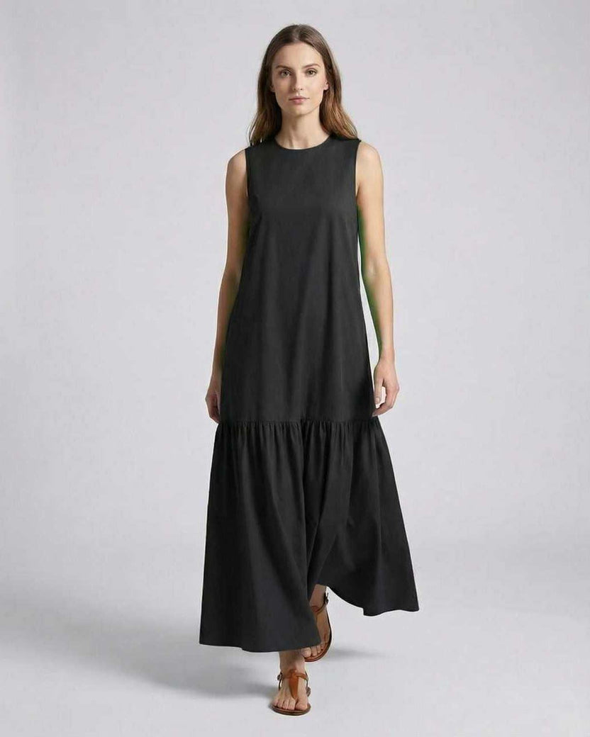 Nocta Midi Dress - Black sleeveless dress featuring a relaxed silhouette, perfect for casual summer style by Lauven.