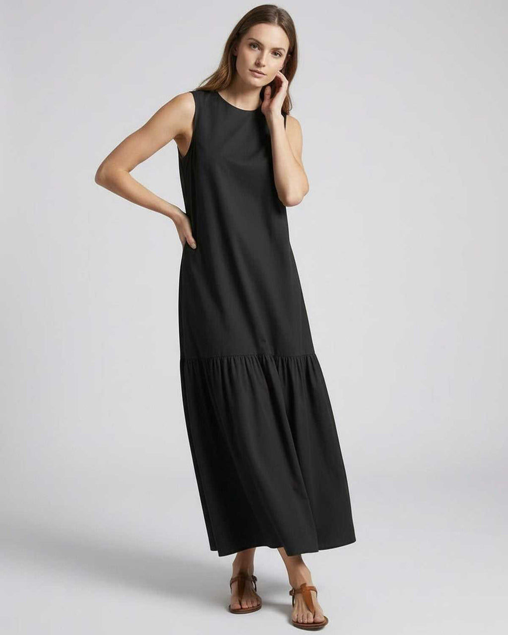 Nocta Midi Dress by Lauven, black sleeveless dress, relaxed fit, perfect for casual summer style.