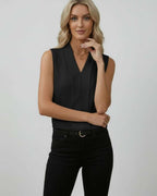 Noir Top by Lauven - Elegant sleeveless black top featuring V-neck design, perfect for versatile styling and sophisticated looks.