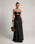 Noira Maxi Dress - Black strapless dress with cutout high waist silhouette, perfect for elegant occasions, from Lauven.