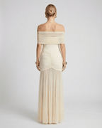 Elegant Noirline Maxi Dress with off-shoulder neckline and ruched bodice, perfect for stylish occasions by Lauven.