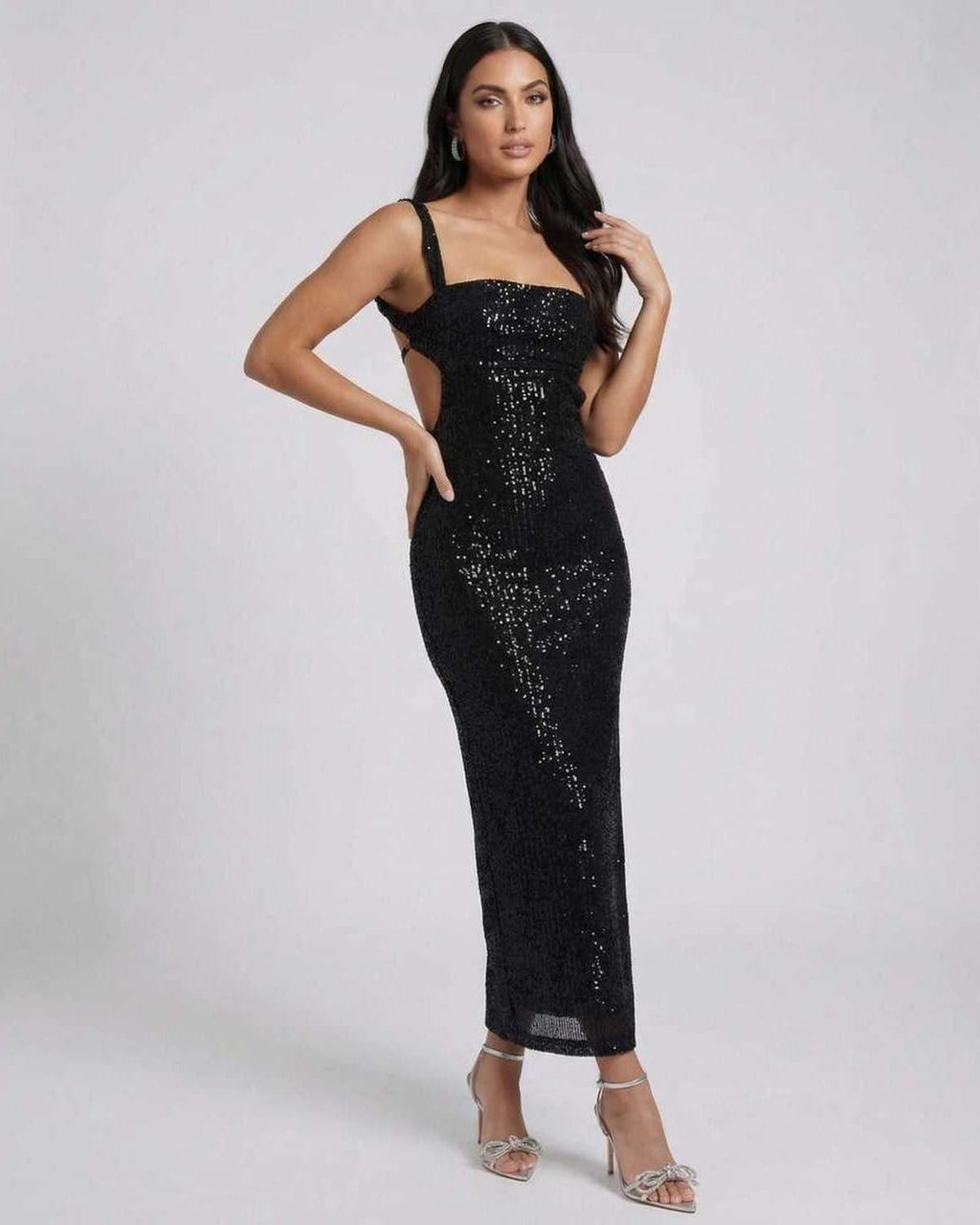 Lauven Nyra Midi Dress with sequined elegance featuring a backless design, perfect for special events.