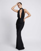 Nyx Maxi Dress - Black Halter Maxi Dress with Deep Plunge and Open Back by Lauven, perfect for elevated occasions.