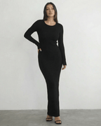 Nyx Maxi Dress by Lauven - Long sleeve black dress featuring a sleek pencil silhouette and open back detail.