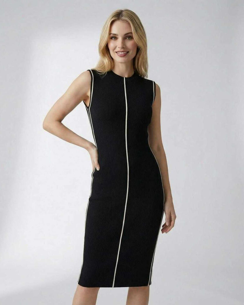 Orion Midi Dress by Lauven - Sleeveless ribbed knit elegant work midi dress for modern professionals.