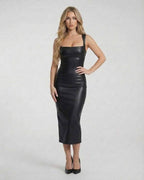 Orion Midi Dress by Lauven, sleek leather elegance with a square neckline and slim-fit silhouette.