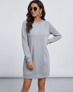 Orion Mini Dress by Lauven, casual grey sweatshirt dress with pockets, perfect for everyday comfort.