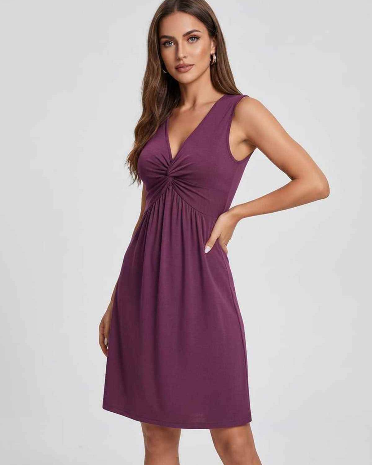 Aster Midi Dress by Lauven — soft knit sleeveless V-neck A-line midi dress