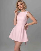 Harmonia Mini Dress by Lauven — structured sleeveless boat neck A-line mini dress