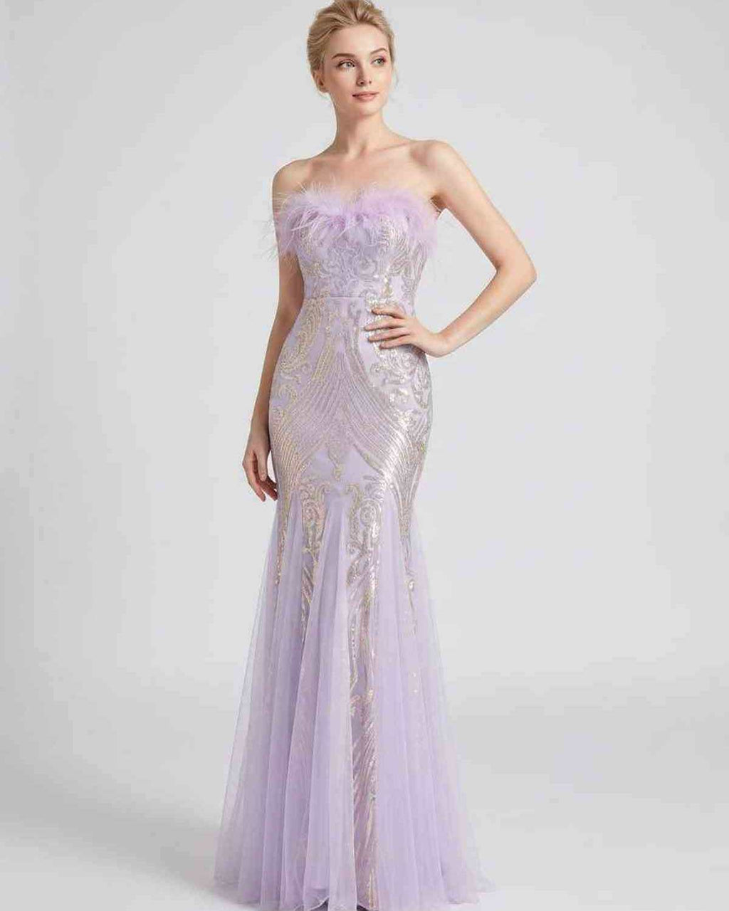 Celestia Maxi Dress by Lauven — polyester-spandex sleeveless off-the-shoulder mermaid maxi dress