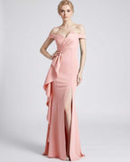 Veloura Maxi Dress by Lauven — polyester spandex off-the-shoulder mermaid maxi dress with slit