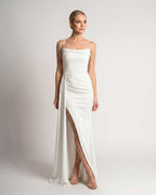 Celestia Maxi Dress by Lauven — polyester spaghetti strap mermaid maxi dress with beading and split