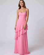 Rosette Maxi Dress by Lauven — polyester V-neck sleeveless bodycon maxi dress with layered ruffles