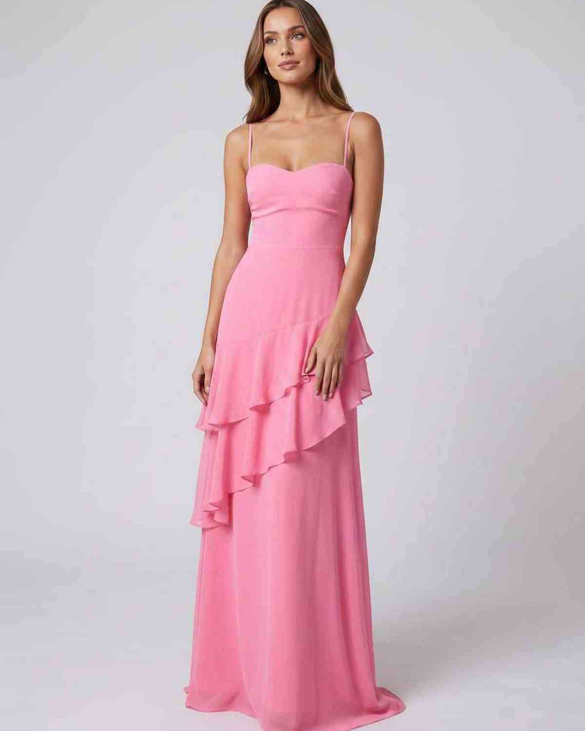 Rosette Maxi Dress by Lauven — polyester V-neck sleeveless bodycon maxi dress with layered ruffles