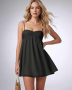 Serene Mini Dress by Lauven — polyester sleeveless sweetheart slip mini dress