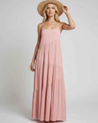 Solenne Maxi Dress by Lauven — rayon blend sleeveless scoop neck tiered A-line maxi dress