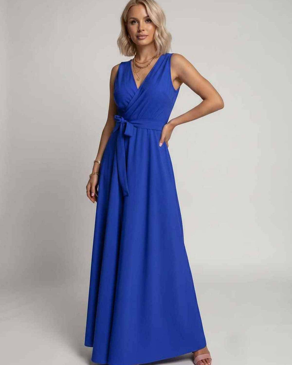 Veloura Maxi Dress by Lauven — satin sleeveless V-neck A-line maxi dress