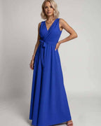 Veloura Maxi Dress by Lauven — satin sleeveless V-neck A-line maxi dress