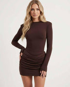 Selene Mini Dress by Lauven — stretch knit long sleeve boat neck bodycon mini dress