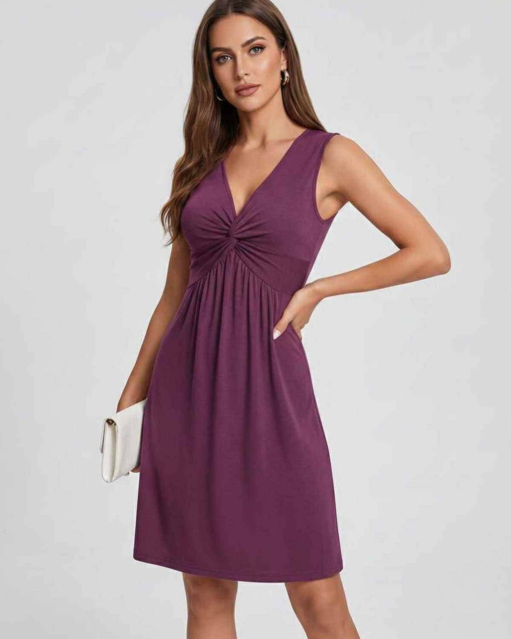 Aster Midi Dress by Lauven — soft knit sleeveless V-neck A-line midi dress