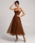 Elara Midi Dress by Lauven — tulle sleeveless sweetheart neck structured bodice midi dress