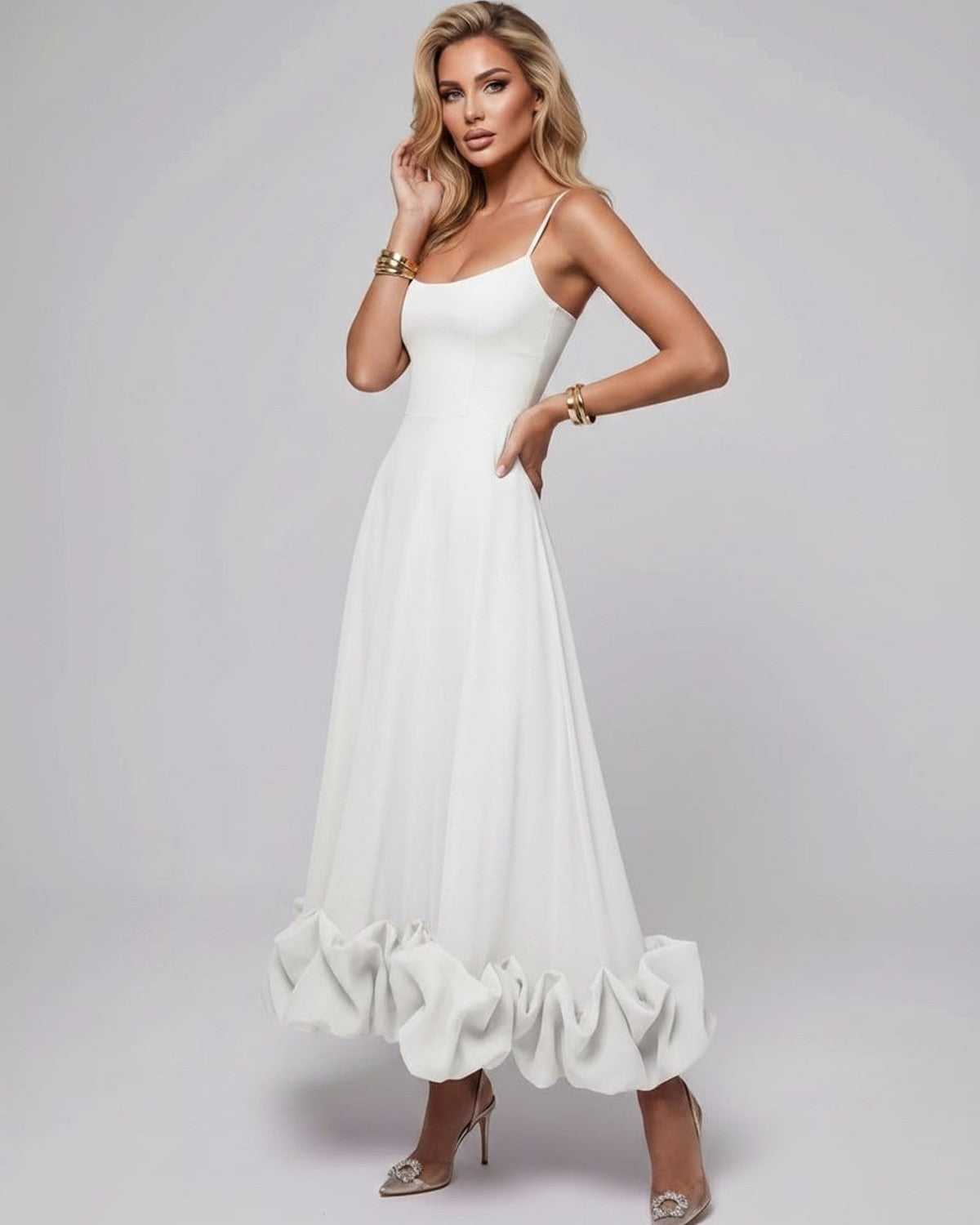Aurelia Maxi Dress by Lauven — lightweight sleeveless scoop neck fit and flare maxi dress