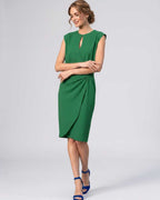 Velmira Midi Dress by Lauven — sleeveless keyhole wrap midi dress with ruched waist