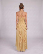 Valerise Maxi Dress by Lauven — chiffon sleeveless halter asymmetrical maxi dress