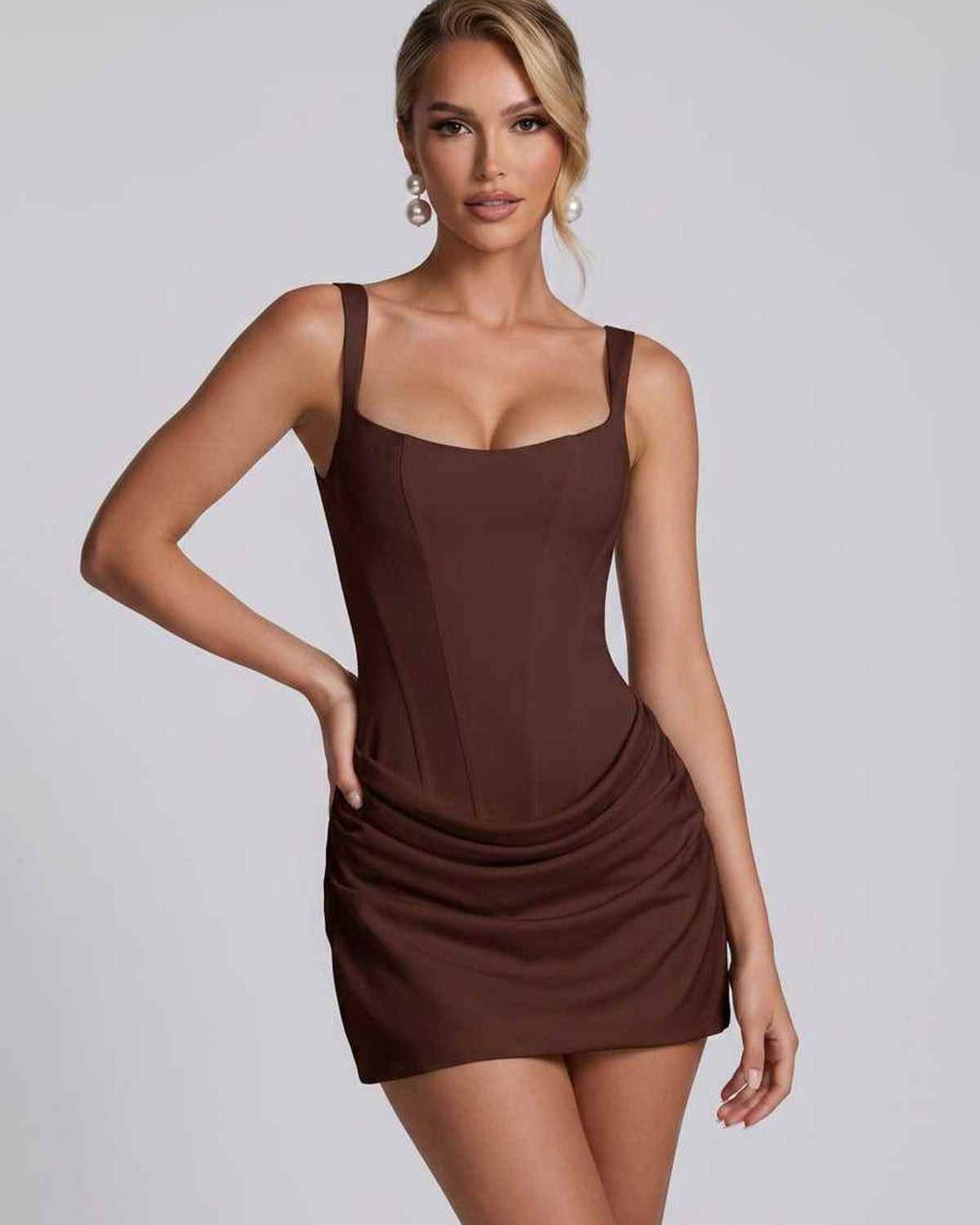 Celeste Mini Dress by Lauven — smooth satin sleeveless U-neck bodycon mini dress