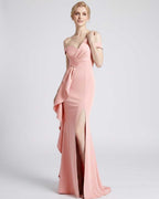 Veloura Maxi Dress by Lauven — polyester spandex off-the-shoulder mermaid maxi dress with slit