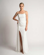 Celestia Maxi Dress by Lauven — polyester spaghetti strap mermaid maxi dress with beading and split