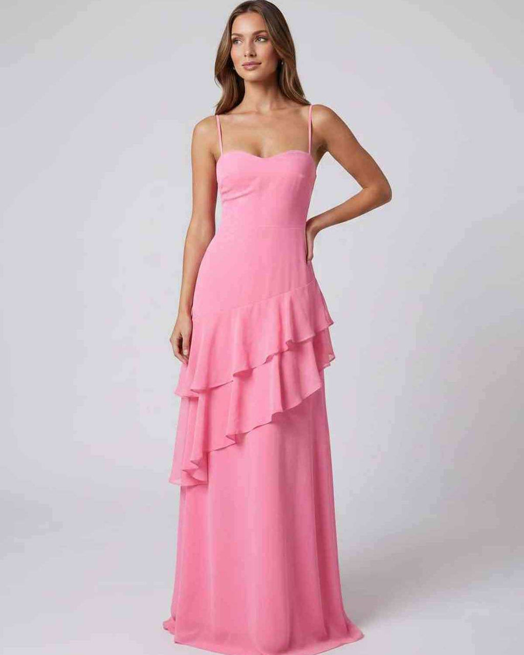 Rosette Maxi Dress by Lauven — polyester V-neck sleeveless bodycon maxi dress with layered ruffles