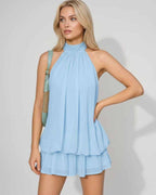 Lunelle Mini Dress by Lauven — polyester sleeveless tie neck loose fit mini dress