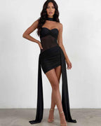 Veloura Mini Dress by Lauven — polyester strapless bodycon mini dress with draped detail