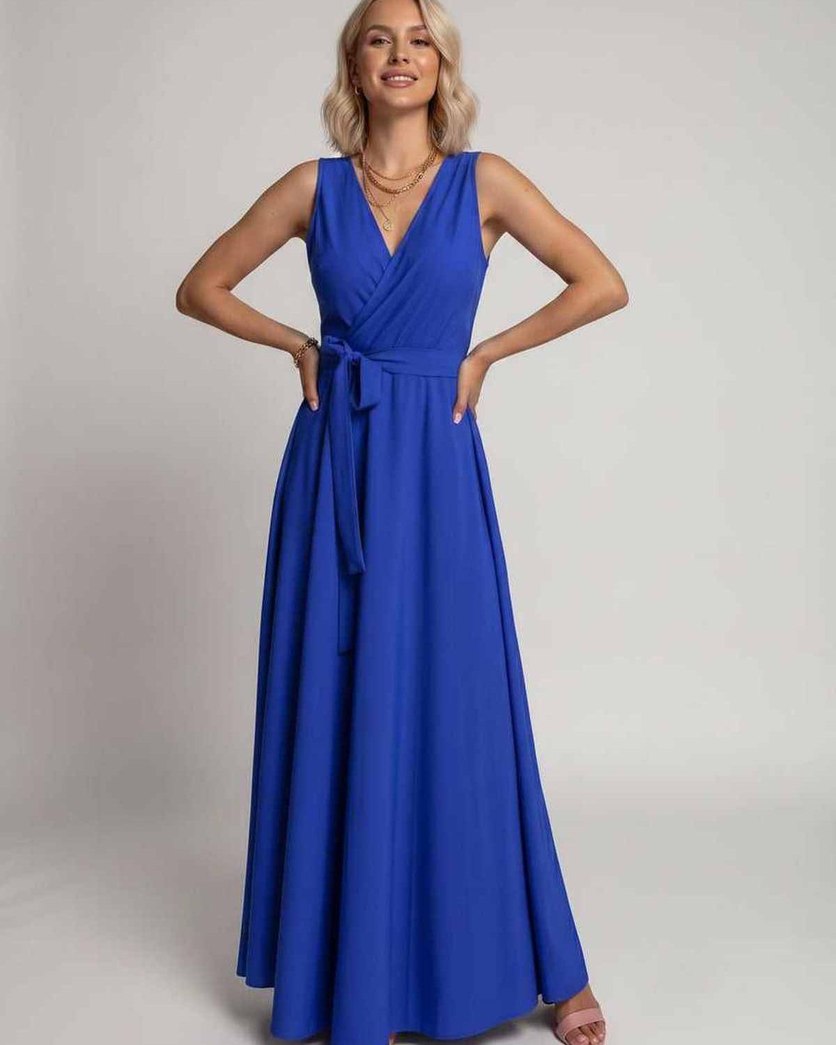 Veloura Maxi Dress by Lauven — satin sleeveless V-neck A-line maxi dress