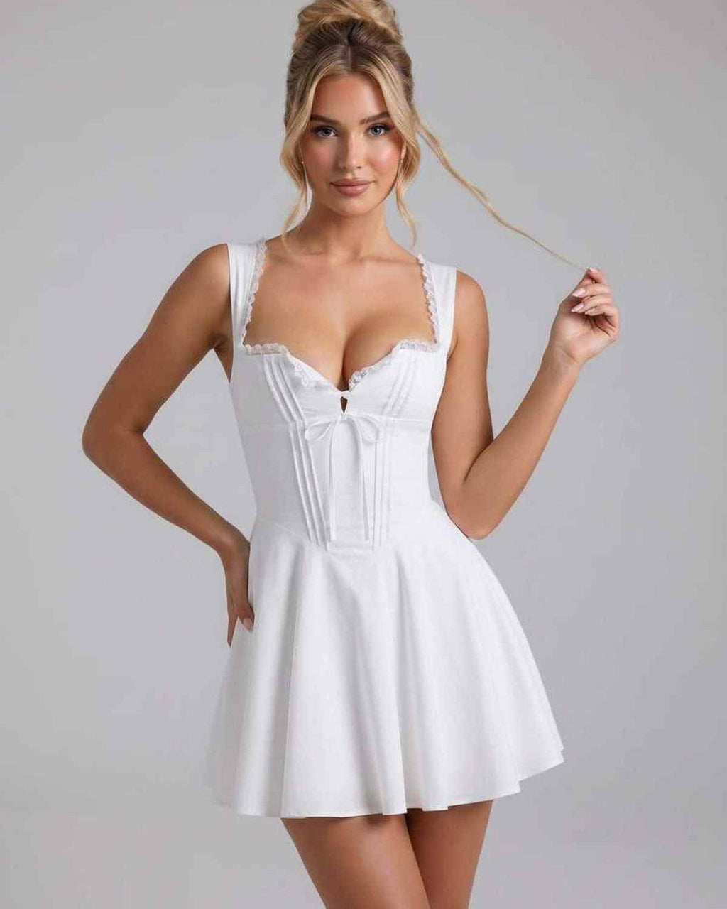 Veloura Mini Dress by Lauven — cotton blend sleeveless square neck fit and flare mini dress