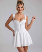 Veloura Mini Dress by Lauven — cotton blend sleeveless square neck fit and flare mini dress